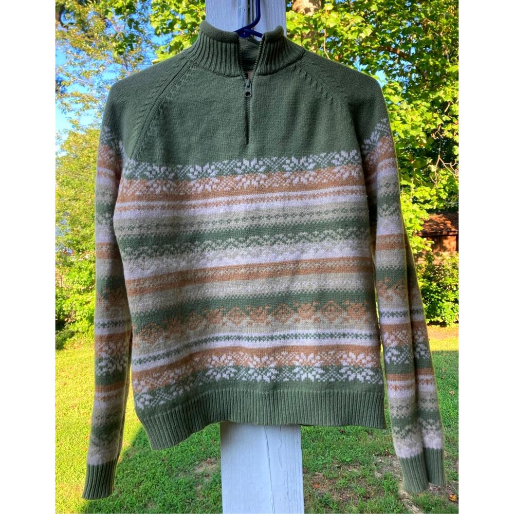 Woolrich - Rustic Earth Tones Cozy Wool Fair Isle Quarter Zip Sweater - S